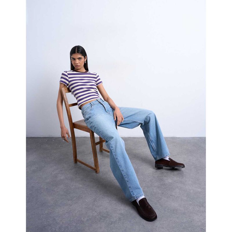 TOPSHOP Sally SS Stripe Rib Short Tee image number 3